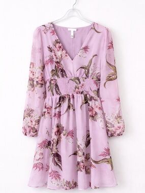 Leith lavender floral smocked mini dress sz S boho romantic coquette